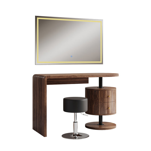 Vicco Tavolo da toilette Rovere rustico 120 cm con specchio LED e sgabello