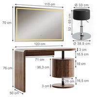 Vicco Tavolo da toilette Rovere rustico 120 cm con specchio LED e sgabello