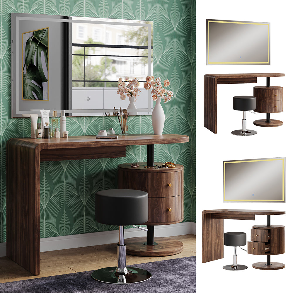 Vicco Tavolo da toilette Rovere rustico 120 cm con specchio LED e sgabello