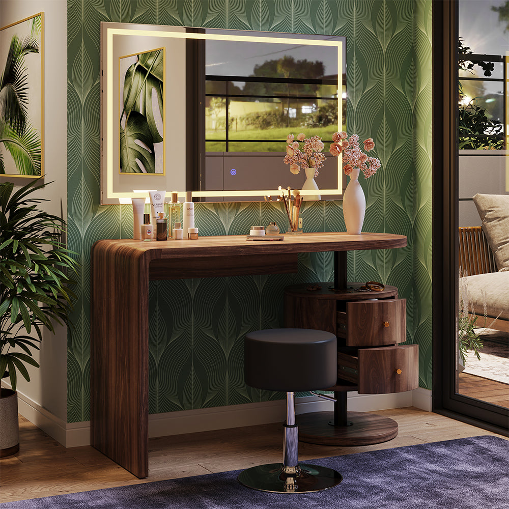 Vicco Tavolo da toilette Rovere rustico 120 cm con specchio LED e sgabello