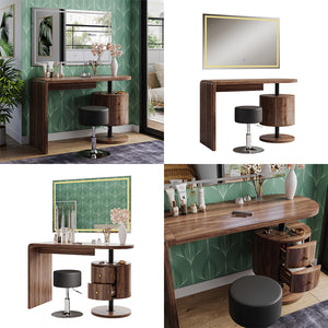 Vicco Tavolo da toilette Rovere rustico 120 cm con specchio LED e sgabello