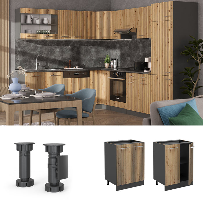 Vicco Mobiletto base cucina Rovere artigianale 60 cm , PL Antracite