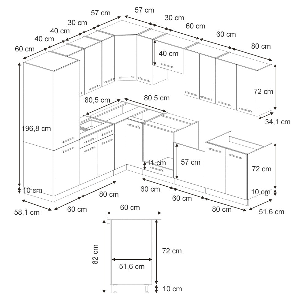 Vicco Cucina angolare completa Pannello in rovere/antracite 227 x 287 cm , PL Rovere