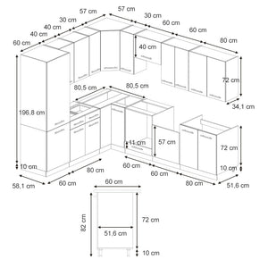 Vicco Cucina angolare completa Pannello in rovere/antracite 227 x 287 cm , PL Marmo