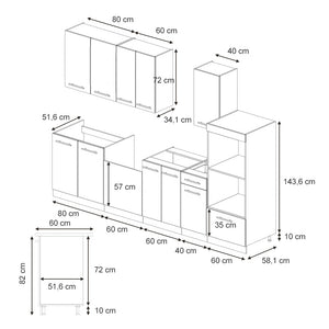 Vicco Cucina componibile Pannello in rovere/antracite 300 cm con armadio alto, PL Rovere