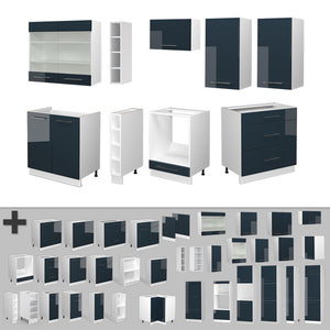 Vicco Mobili da cucina  Blu scuro lucido/bianco 235 cm senza piano di lavoro