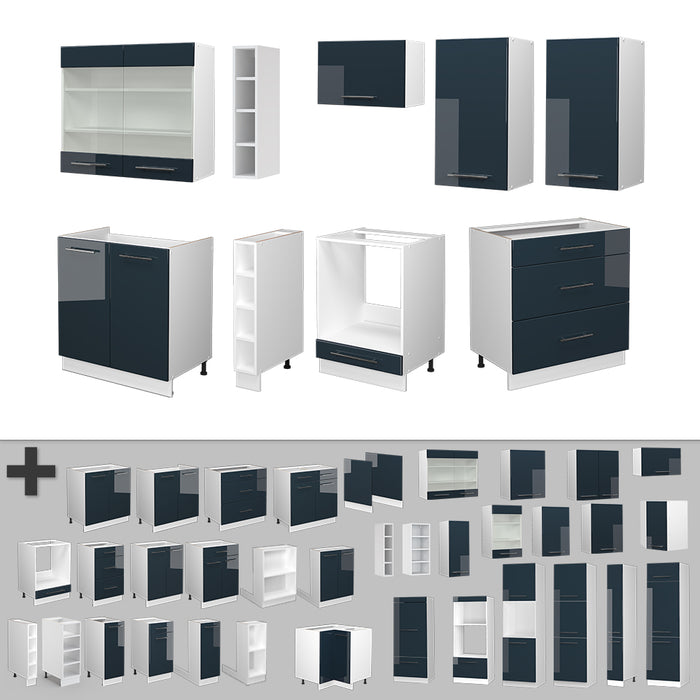 Vicco Mobili da cucina  Blu scuro lucido/bianco 235 cm senza piano di lavoro