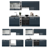 Vicco Mobili da cucina  Blu scuro lucido/bianco 235 cm senza piano di lavoro