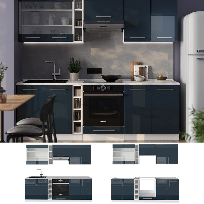 Vicco Mobile da cucina Blu scuro lucido/bianco 235 cm , PL Marmo