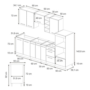 Vicco Cucina componibile Pannello di quercia/bianco 280 cm , PL Marmo