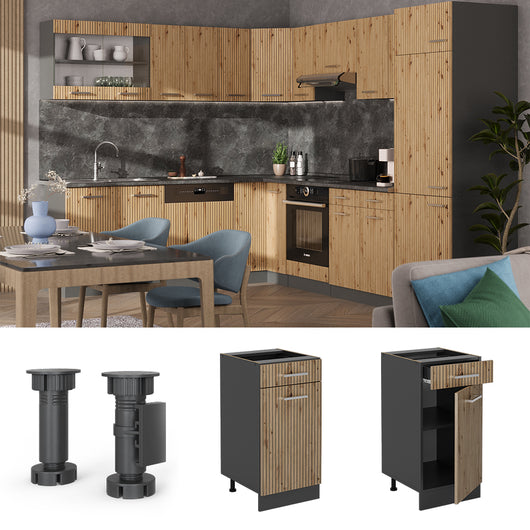 Vicco Mobiletto base per cucina Rovere artigianale 40 cm , PL Antracite