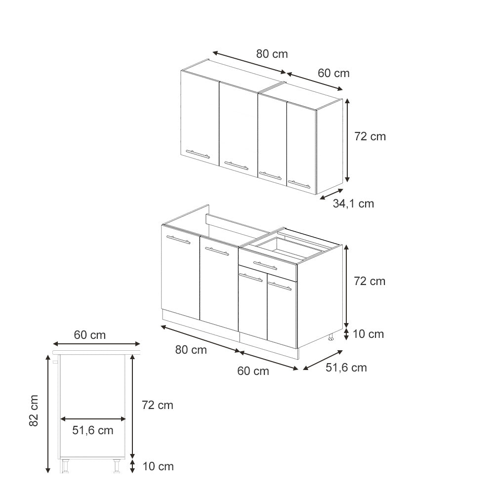 Vicco Cucina completa Pannello di quercia/bianco 140 cm , PL Marmo