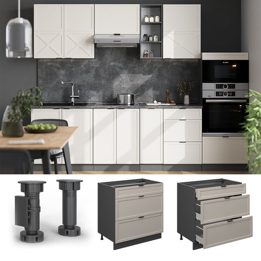 Vicco Mobiletto base per cucina GrigioBeige 80 cm con 3 cassetti, PL Rovere