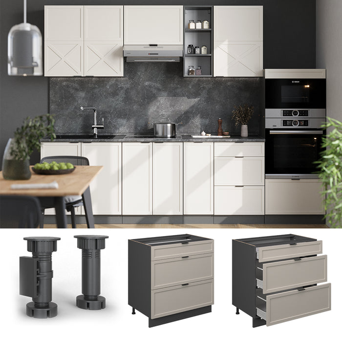 Vicco Mobiletto base per cucina GrigioBeige 80 cm con 3 cassetti, PL Rovere