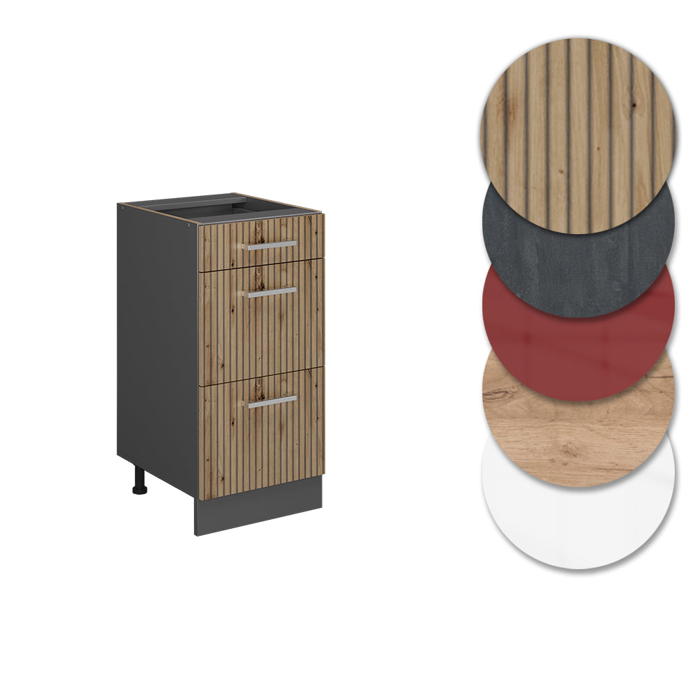 Vicco Mobiletto base per cucina Rovere artigianale 40 cm con cassetti, PL Antracite