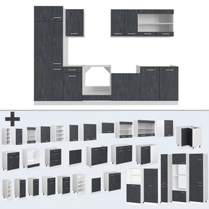 Vicco Cucina componibile Nero cemento/bianco 300 cm senza piano di lavoro