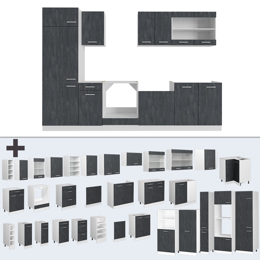Vicco Cucina componibile Nero cemento/bianco 300 cm PL Antracite
