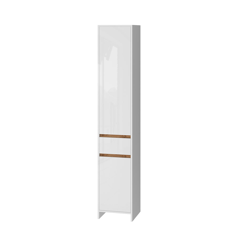 Vicco Mobiletto da bagno Bianco lucido/oro power oak 35 x 190 cm con 2 porte e un cassetto
