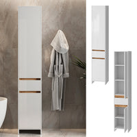 Vicco Mobiletto da bagno Bianco lucido/oro power oak 35 x 190 cm con 2 porte e un cassetto