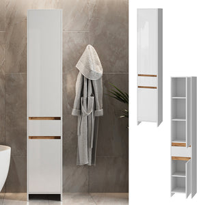 Vicco Mobiletto da bagno Bianco lucido/oro power oak 35 x 190 cm con 2 porte e un cassetto