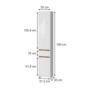 Vicco Mobiletto da bagno Bianco lucido/oro power oak 35 x 190 cm con 2 porte e un cassetto