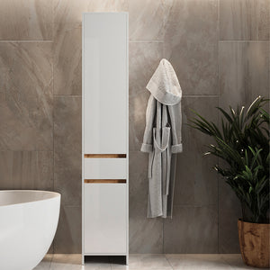 Vicco Mobiletto da bagno Bianco lucido/oro power oak 35 x 190 cm con 2 porte e un cassetto