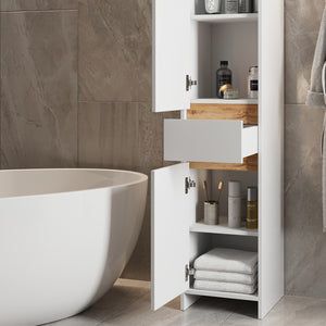 Vicco Mobiletto da bagno Bianco lucido/oro power oak 35 x 190 cm con 2 porte e un cassetto