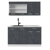 Vicco Cucina monoblocco Nero cemento/bianco 140 cm PL Marmo