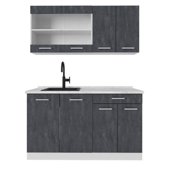 Vicco Cucina monoblocco Nero cemento/bianco 140 cm PL Marmo