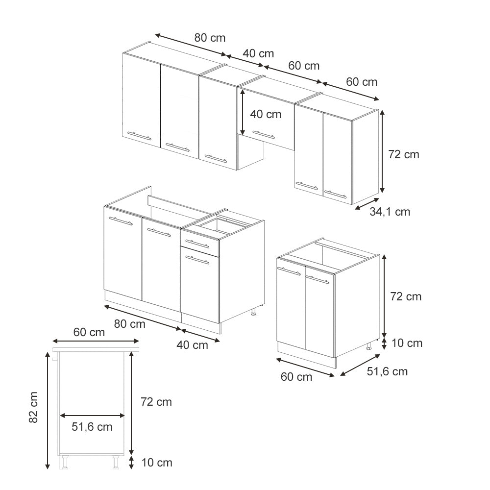 Vicco Cucina componibile Pannello in rovere/rovere goldkraft 240 cm , PL Marmo