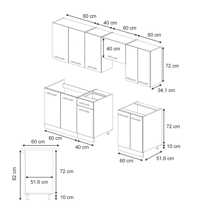Vicco Cucina componibile Pannello in rovere/rovere goldkraft 240 cm , PL Rovere