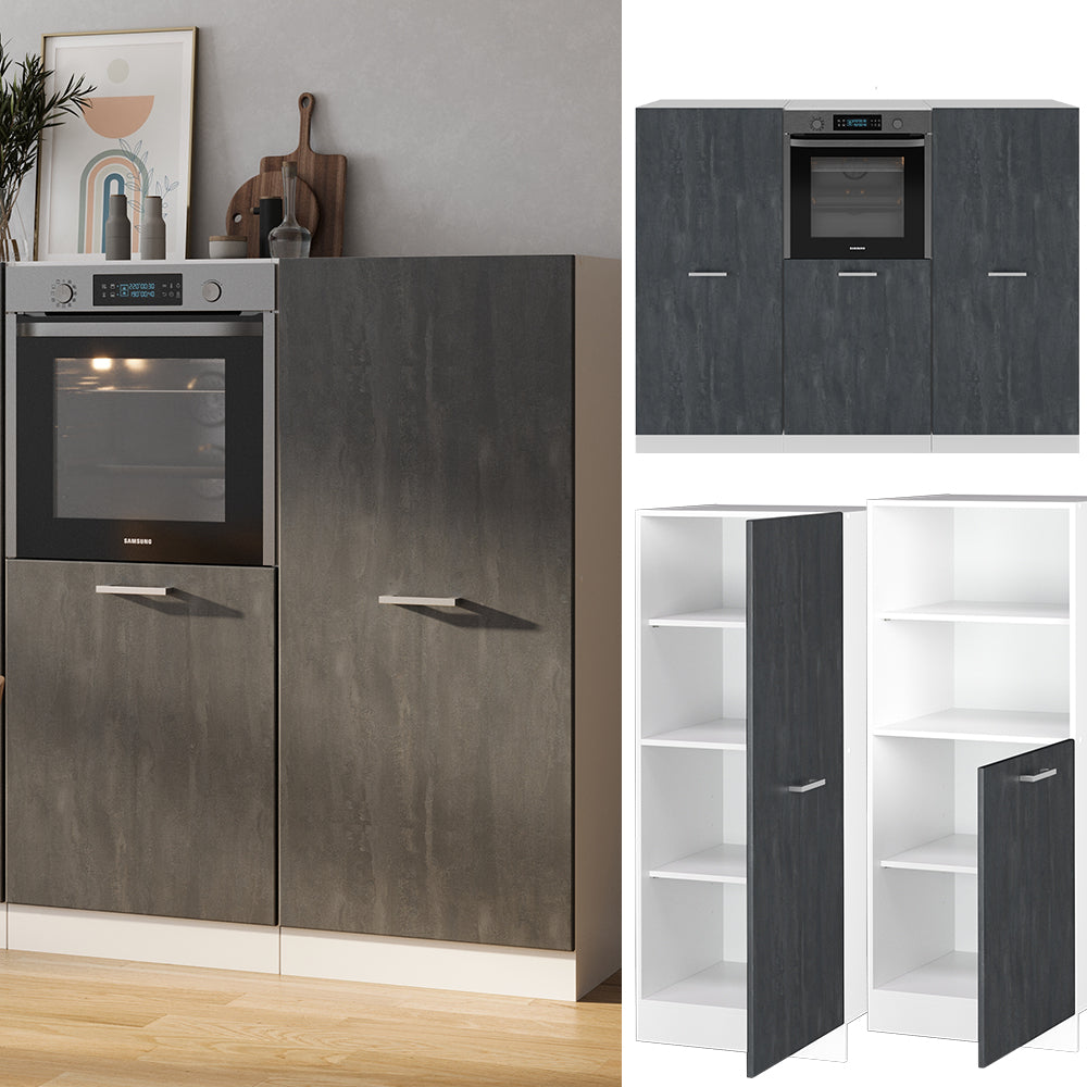 Vicco Cucine componibili piccole Nero cemento/bianco 180 cm Senza piano di lavoro