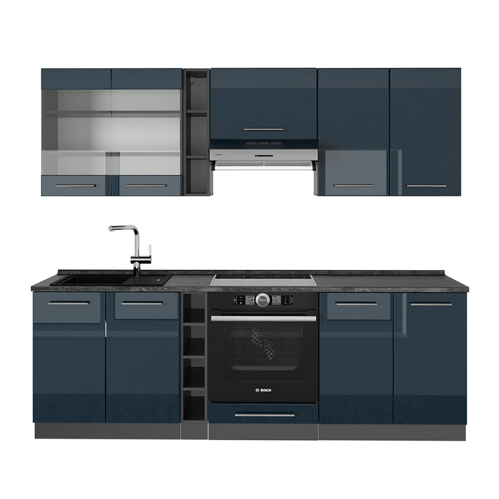 Vicco Mobili da cucina  Blu scuro lucido/antracite 235 cm senza piano di lavoro