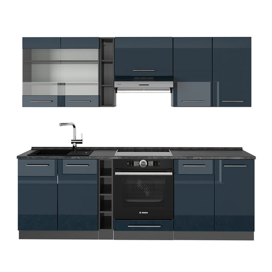 Vicco Mobili da cucina  Blu scuro lucido/antracite 235 cm senza piano di lavoro