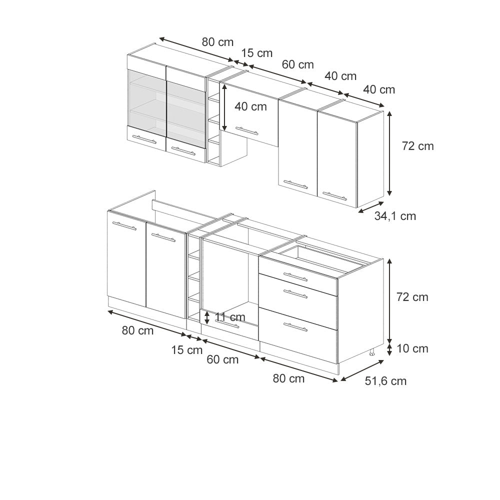 Vicco Cucina componibile Blu scuro lucido/antracite 235 cm , PL Marmo