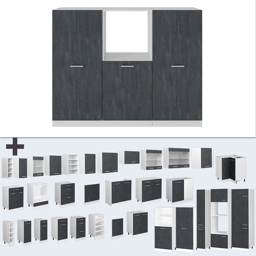 Vicco Cucine componibili piccole Nero cemento/bianco 180 cm Senza piano di lavoro