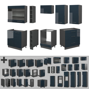 Vicco Mobili da cucina  Blu scuro lucido/antracite 235 cm senza piano di lavoro