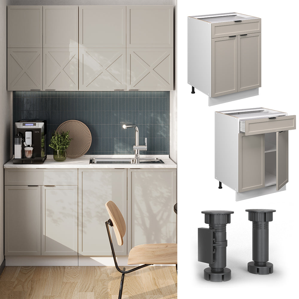 Vicco Mobiletto base per cucina GrigioBeige 60 cm con cassetto, PL Marmo