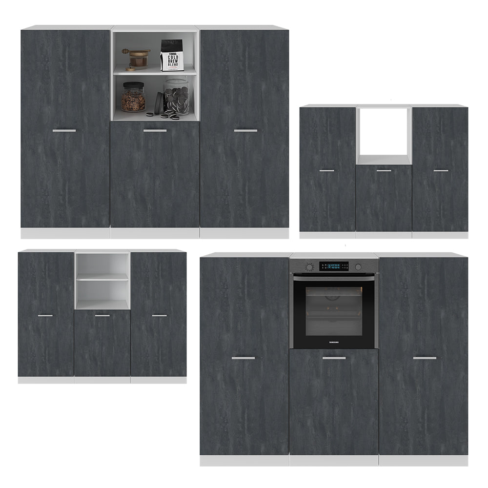 Vicco Cucine componibili piccole Nero cemento/bianco 180 cm Senza piano di lavoro