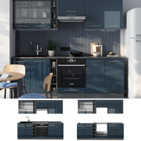 Vicco Cucina componibile Blu scuro lucido/antracite 235 cm , PL Marmo