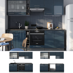 Vicco Cucina componibile Blu scuro lucido/antracite 235 cm , PL Marmo