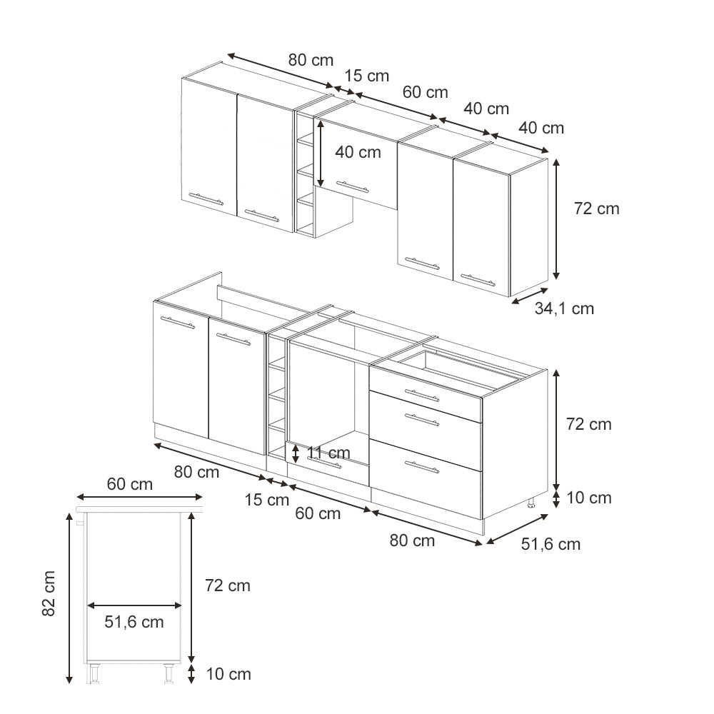 Vicco Cucina componibile Pannello in rovere/rovere goldkraft 235 cm , PL Marmo