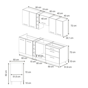 Vicco Cucina componibile Pannello di quercia/bianco 235 cm , PL Rovere