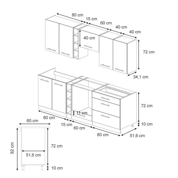 Vicco Cucina componibile Pannello di quercia/bianco 235 cm , PL Marmo