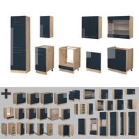 Vicco Mobile da cucina Blu scuro lucido/rovere dorato 300 cm senza piano di lavoro