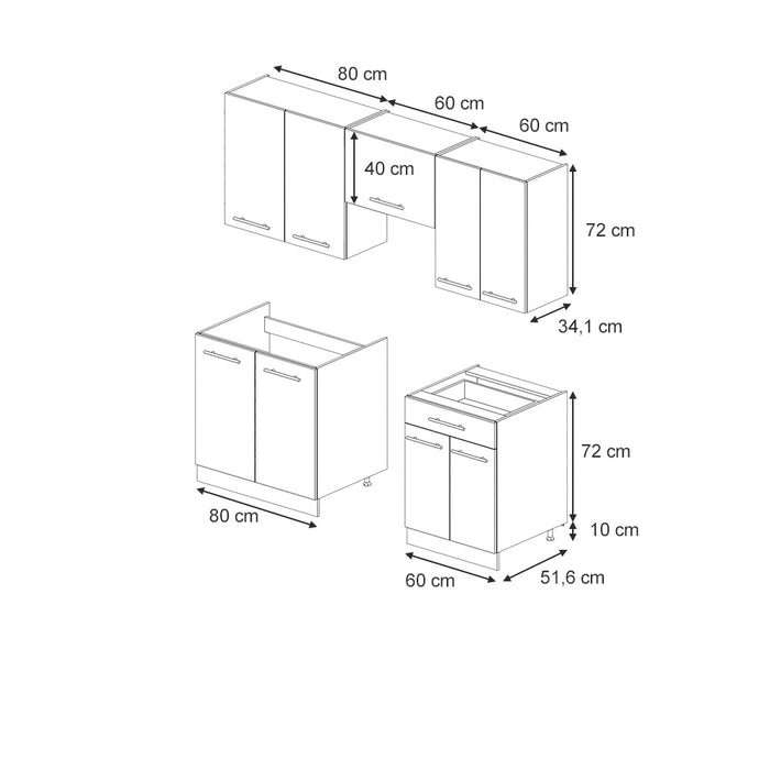 Vicco Cucina componibile Pannello in rovere/antracite 200 cm senza piano di lavoro