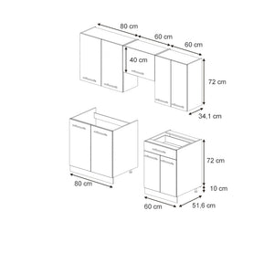 Vicco Cucina componibile Pannello di quercia/bianco 200 cm senza piano di lavoro