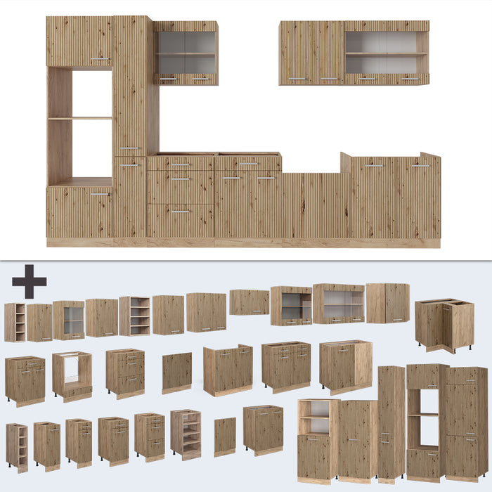 Vicco Cucina componibile Rovere artigianale/rovere Goldkraft 350 cm con armadio alto, PL Marmo