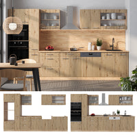 Vicco Cucina componibile Rovere artigianale/rovere Goldkraft 350 cm con armadio alto, PL Marmo