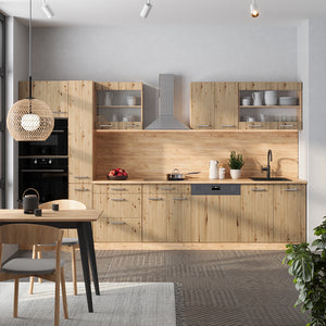 Vicco Cucina componibile Rovere artigianale/rovere Goldkraft 350 cm con armadio alto, PL Marmo